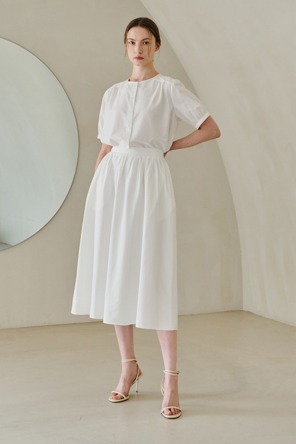 NOUVE - 롱스커트 - Flare Shirring Skirt - White