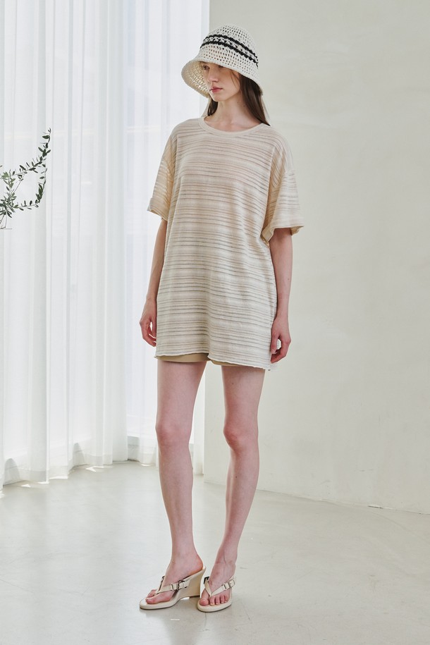 NOUVE - 반소매 티셔츠 - Stripe Overfit Knit T-Shirts - Ivory