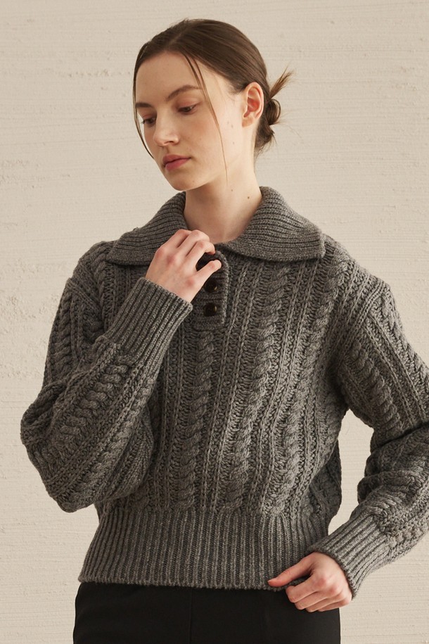 NOUVE - 스웨터 - Cable Collar Wool Knit - M/Gray