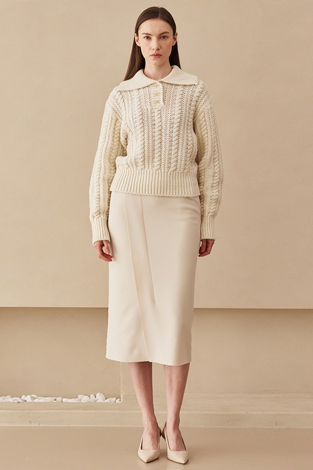 NOUVE - 스웨터 - Cable Collar Wool Knit - Ivory