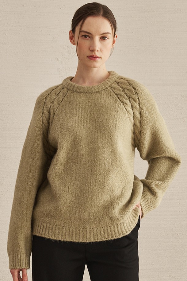 NOUVE - 스웨터 - Round Neck Wool Knit - Olive