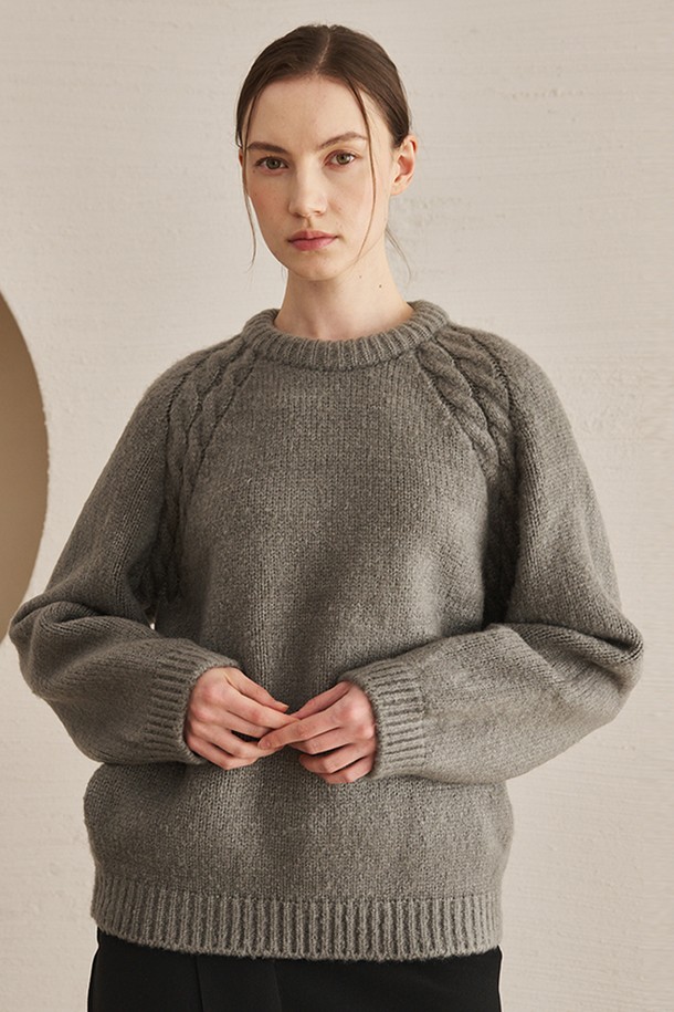 NOUVE - 스웨터 - Round Neck Wool Knit -M. Gray