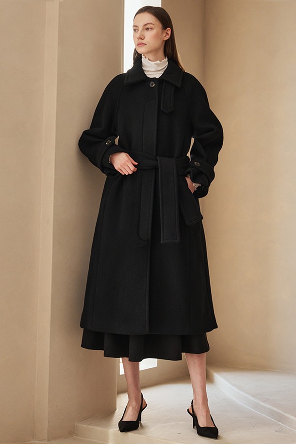 NOUVE - 코트 - Cashmere Raglan Belted Coat - Black