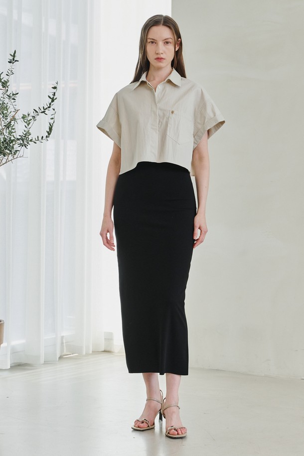 NOUVE - 롱스커트 - Cut Out Slim-fit Long  Skirt -Black