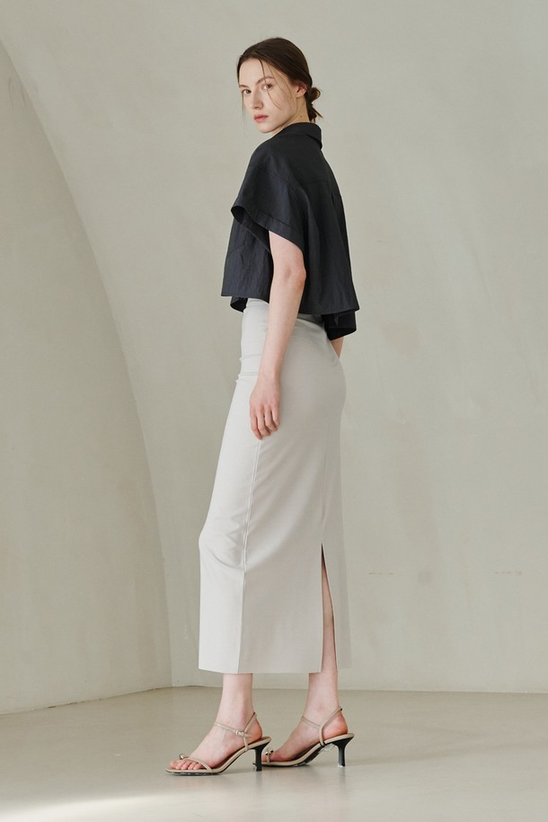 NOUVE - 롱스커트 - Cut Out Slim-fit Long  Skirt -Light Beige