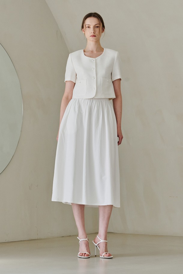 NOUVE - 롱스커트 - Flare Shirring Skirt - White