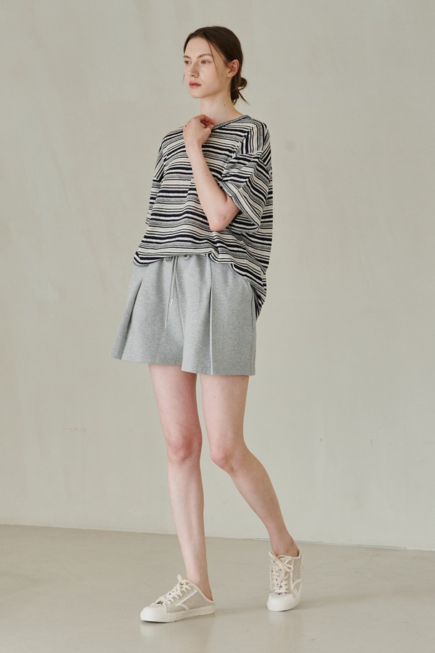 NOUVE - 반소매 티셔츠 - Stripe Overfit Knit T-Shirts - Navy