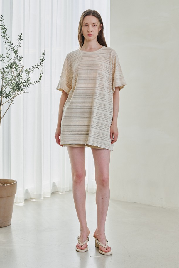 NOUVE - 반소매 티셔츠 - Stripe Overfit Knit T-Shirts - Ivory