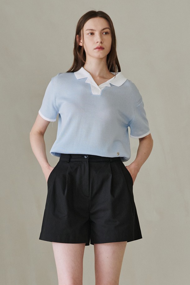 NOUVE - 스웨터 - Color Combi Collar Knit - Sky Blue