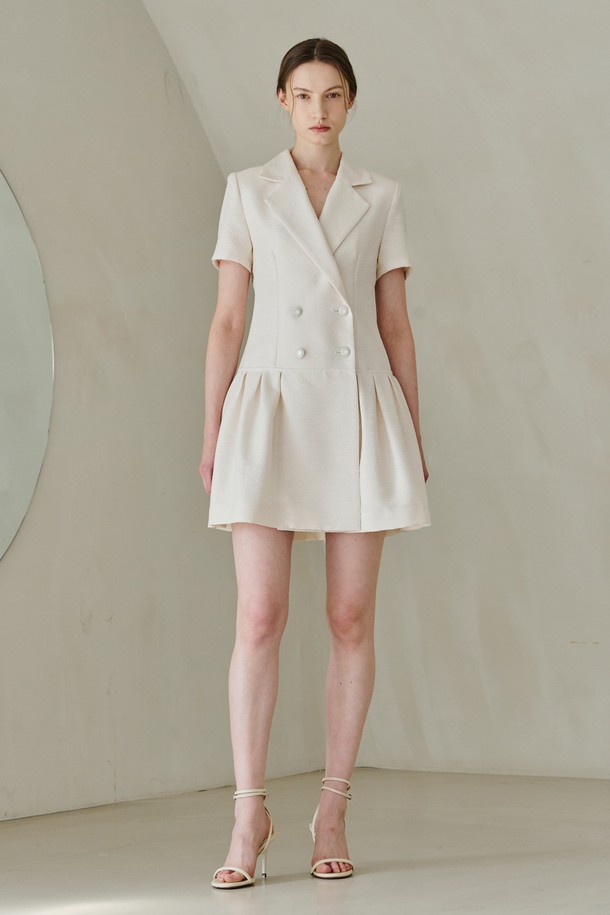 NOUVE - 반소매 원피스 - Tweed Double Button Dress -  Ivory