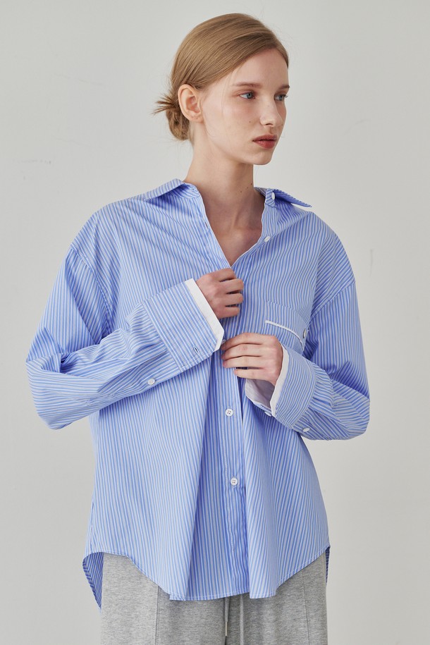 NOUVE - 셔츠 - Stripe Pocket Shirts - Blue