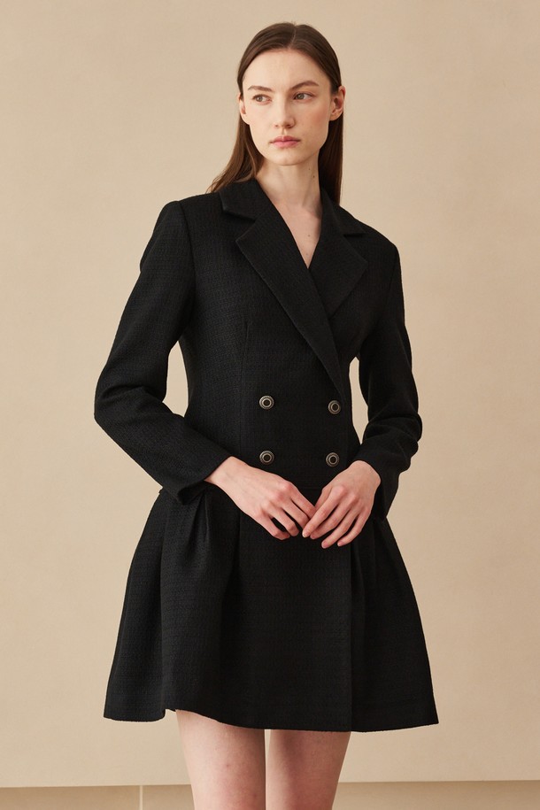 NOUVE - 긴소매 원피스 - Tweed Double Button Long Sleeve  Dress - Black