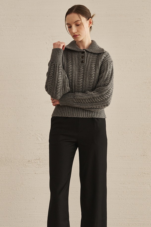 NOUVE - 스웨터 - Cable Collar Wool Knit - M/Gray