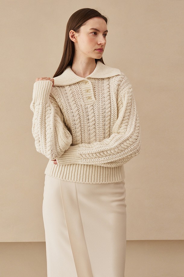 NOUVE - 스웨터 - Cable Collar Wool Knit - Ivory