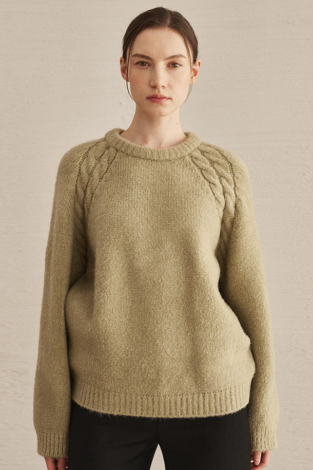 NOUVE - 스웨터 - Round Neck Wool Knit - Olive