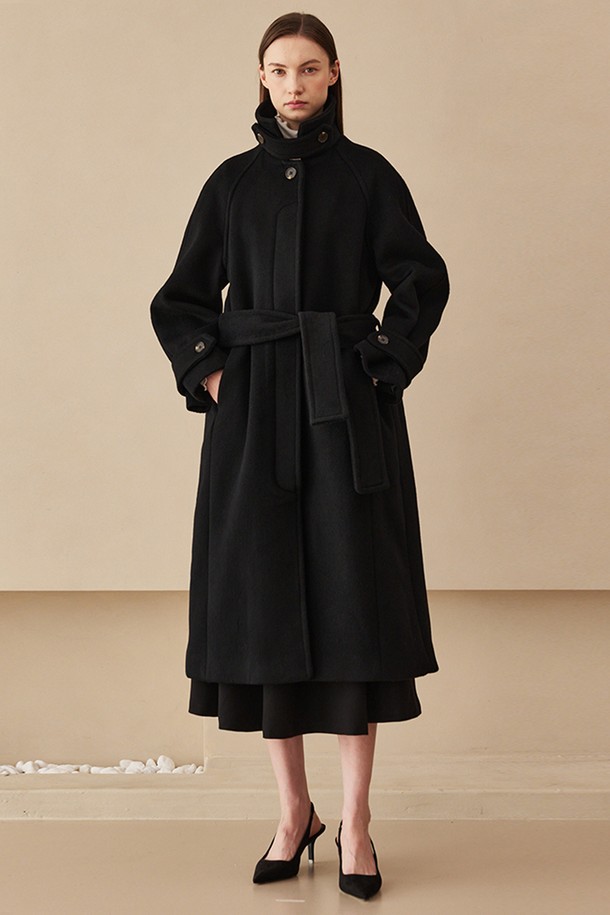 NOUVE - 코트 - Cashmere Raglan Belted Coat - Black