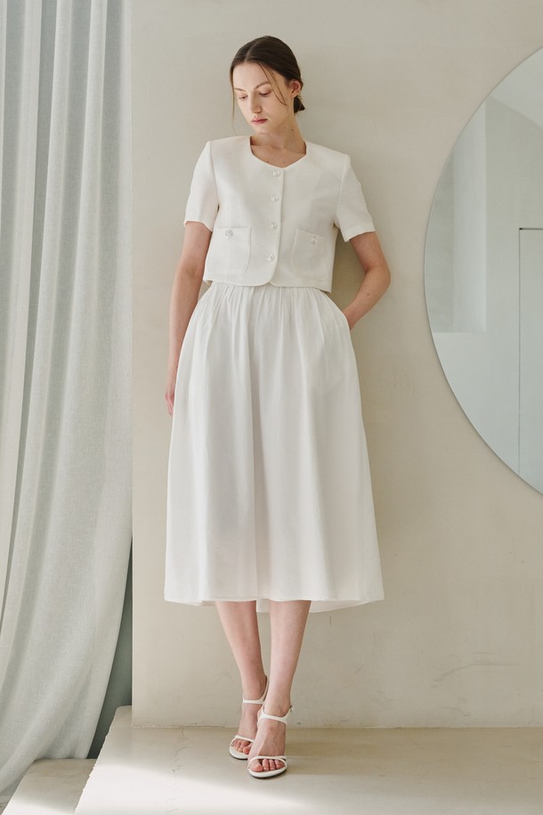 NOUVE - 롱스커트 - Flare Shirring Skirt - White