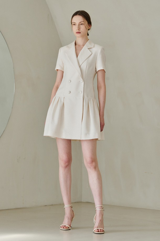 NOUVE - 반소매 원피스 - Tweed Double Button Dress -  Ivory