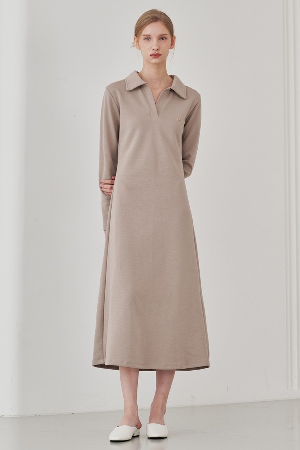 NOUVE - 긴소매 원피스 - Slim Fit Collar Dress - Beige