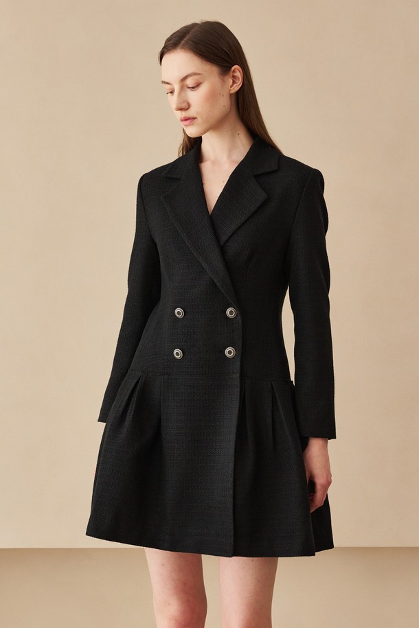 NOUVE - 긴소매 원피스 - Tweed Double Button Long Sleeve  Dress - Black