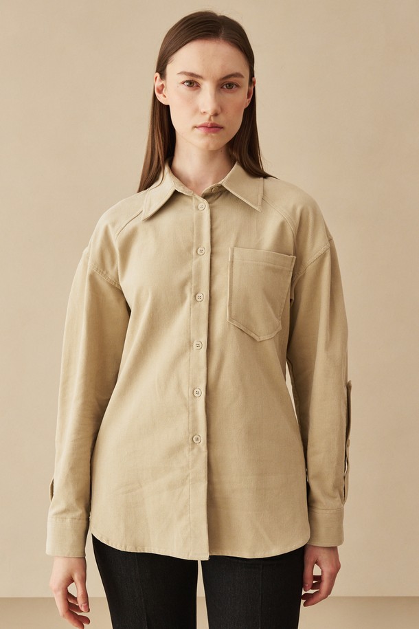 NOUVE - 블라우스 - Corduroy Curved Sleeve Blouse -Beige