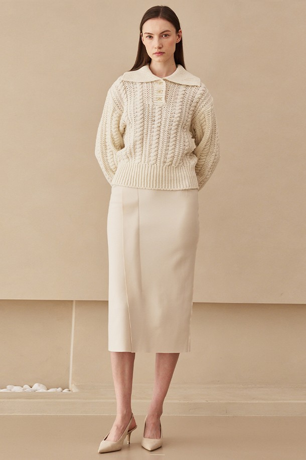 NOUVE - 스웨터 - Cable Collar Wool Knit - Ivory