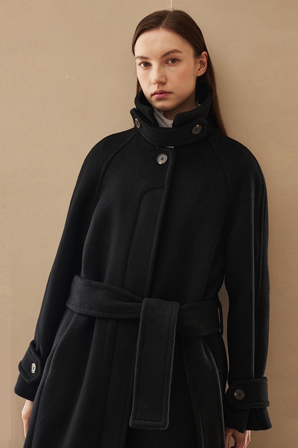 NOUVE - 코트 - Cashmere Raglan Belted Coat - Black