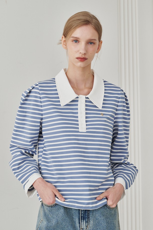 NOUVE - 긴소매 티셔츠 - 스트라이프 퍼프 롱슬리브 티셔츠 - 스카이블루 / Stripe Puff Long Sleeve T-Shirts -Sky Blue