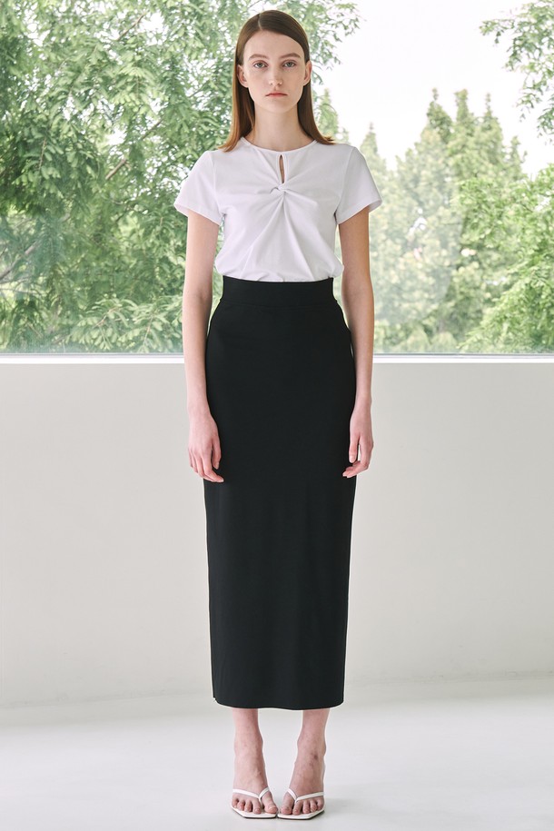 NOUVE - 롱스커트 - Cut Out Slim-fit Long  Skirt -Black