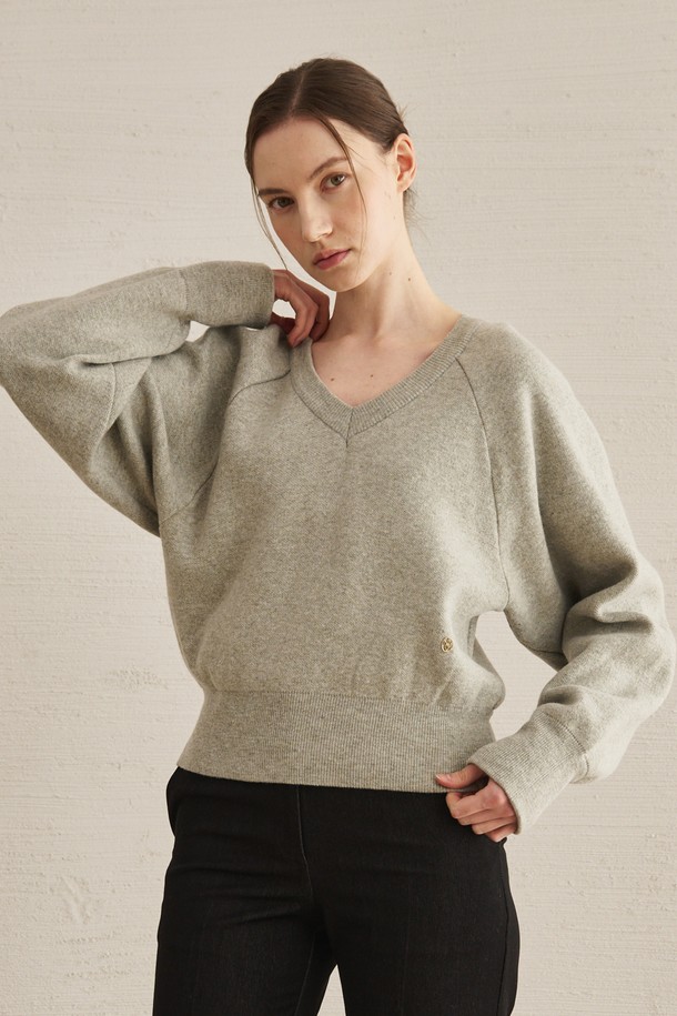 NOUVE - 스웨터 - Cashmere V-Neck Knit - Light Gray