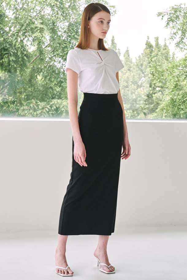 NOUVE - 롱스커트 - Cut Out Slim-fit Long  Skirt -Black