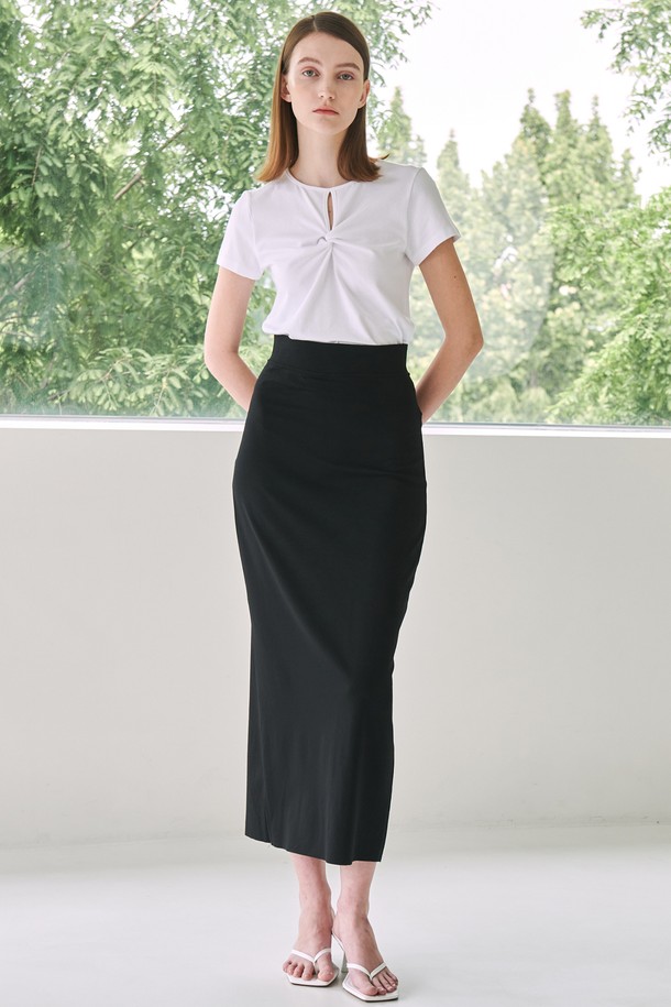 NOUVE - 롱스커트 - Cut Out Slim-fit Long  Skirt -Black