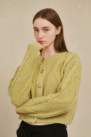 Cable Wool knit Cardigan-Melon