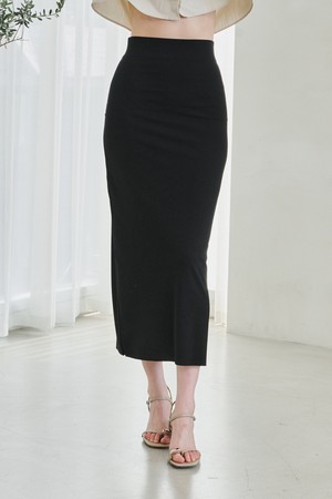 Cut Out Slim-fit Long  Skirt -Black