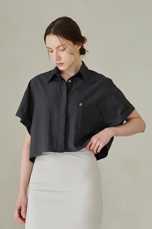 Roll Up Pocket Crop Shirts - Dark Gray