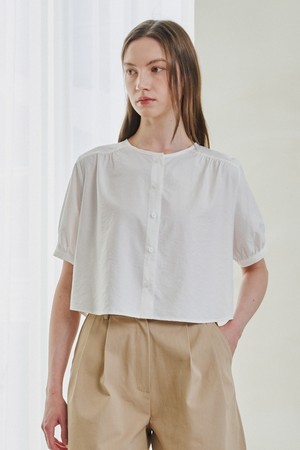 Round Neck Shirring Blouse - White