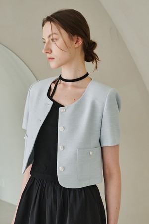 Summer Tweed Round Jacket - Sky Blue