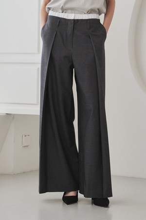 Double Waist Wool Pants - Dark Gray