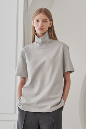 Half Sleeve Turtleneck T-Shirts - Light Gray