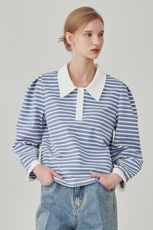 Stripe Puff Long Sleeve T-Shirts -Sky Blue