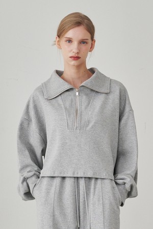 Collar Zip up T-Shirts - M. Gray