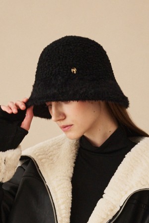 Boucle Fur Bucket Hat - Black