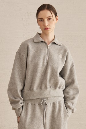 Half Zip Up Crop Sweatshirts - M. Gray