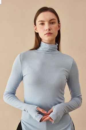 Turtleneck Warmer T-Shirts - Sky Blue