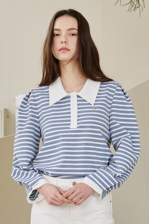 스트라이프 퍼프 롱슬리브 티셔츠 - 스카이블루 / Stripe Puff Long Sleeve T-Shirts -Sky Blue