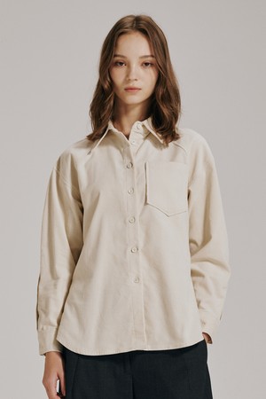 코듀로이 커브드 슬리브 블라우스 - 아이보리 / Corduroy Curved Sleeve Blouse -Ivory