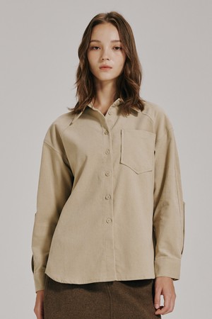코듀로이 커브드 슬리브 블라우스 - 베이지 / Corduroy Curved Sleeve Blouse -Beige