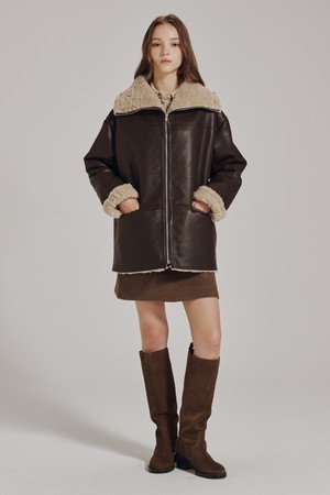 레더 무스탕 코트 - 브라운 / Leather Mustang Coat - Brown