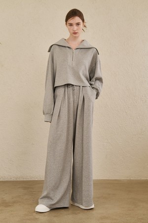 Wide Collar Crop T-Shirts Set up - M. Gray