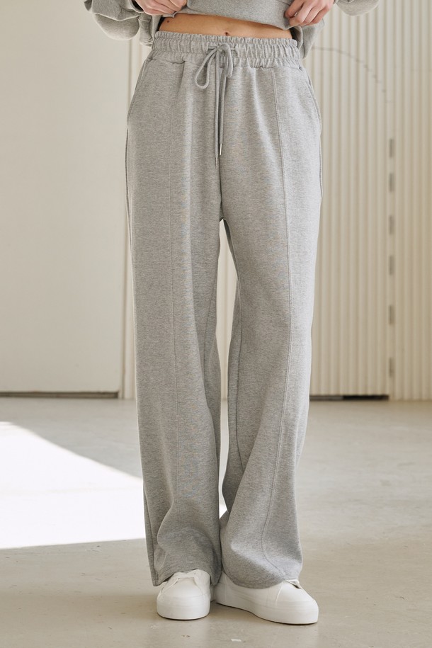 NOUVE - 롱/미디팬츠 - 와이드 핀턱 밴딩 팬츠 - 멜란지 그레이 / Wide Pintuck Banding Pants - M. Gray